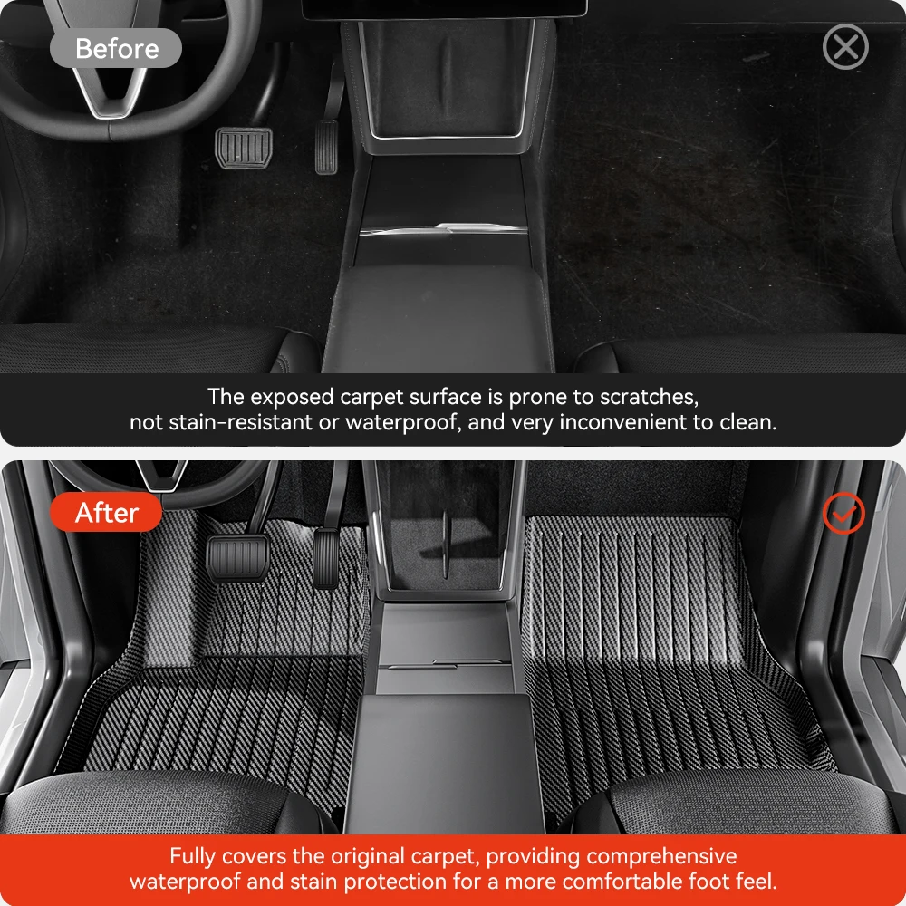 Tesla Floor Mats Premium Performance 2025 2026 Tesla Floor Mats Custom Waterproof Cabin Carpets Detail