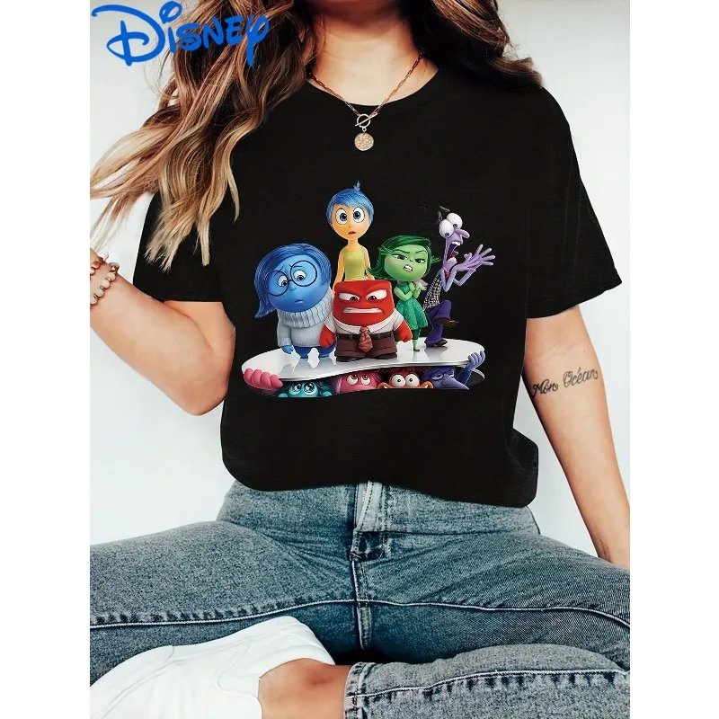 Disney Inside Out 2-karakterprint Dames T-shirt met korte mouwen Zacht Lente Zomer en herfst Casual katoenen T-shirt met ronde hals