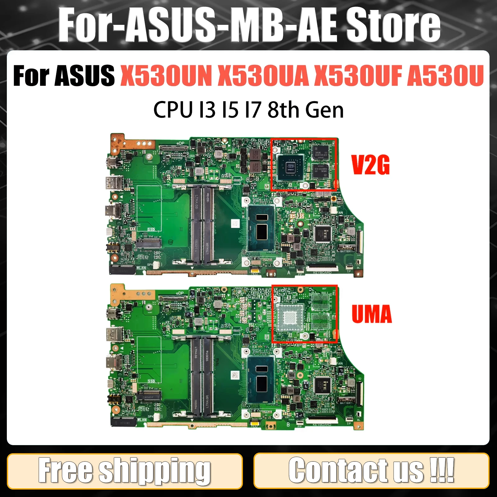 

Материнская плата X530UN для ASUS X530UA X530UF A530U F530U V530U R530U K530U S530U X530UNO, материнская плата для ноутбука I3 I5 I7 8-й процессор