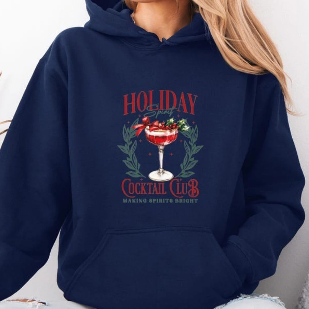 ホリデースピリットパーカー クリスマスカクテル服 クリスマス飲酒パーカー カクテルクラブ女性アパレル マティーニカクテル愛好家トップス