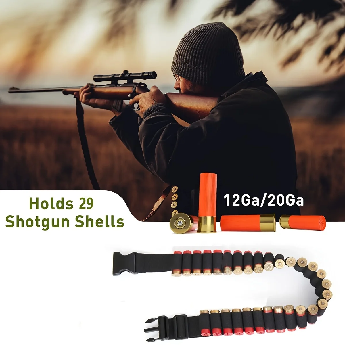 Cintura per fucile nera a 29 fori per sport all'aria aperta, 1 pezzo