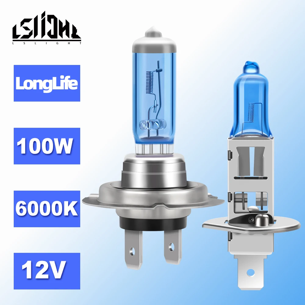 

LSlight2x H7 H4 H1 H11 HB3 9005 HB4 9006 Halogen Headlight 100W Car Lamp 5202 880 9145 9007 H13 Hi/Lo 6000K 12V Super White Bulb