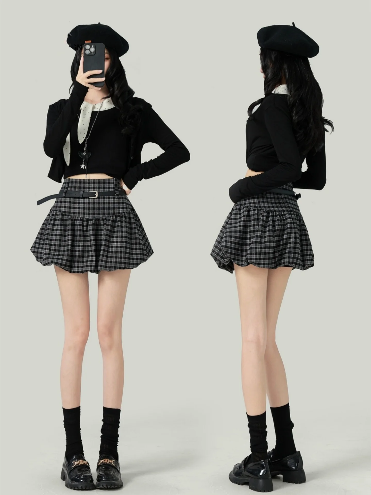 

Retro Plaid Puffy Flower Short Skirt Women's Summer 2026 New High Waist Anti-Light Small Size A-Line Half Skirt