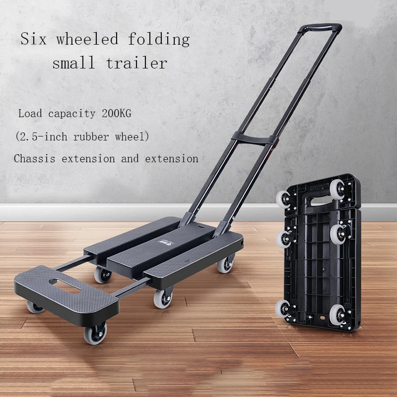 

Garden Car Folding Cart Portable 6 Wheeled Flatbed Truck Folding Trolley Chassis Extendable Household Luggage Carrier Load 200KG