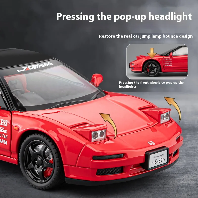 1:22 NSX NA1 Modello di auto sportiva in lega pressofuso in metallo classico modello di auto da corsa Suono e luce, regalo giocattolo per bambini