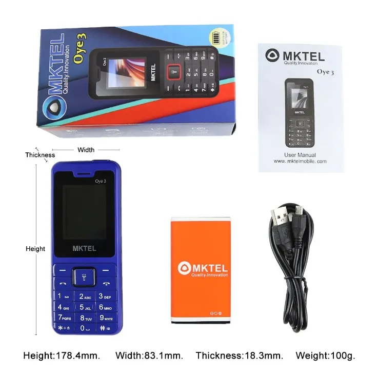 MKTEL OYE 3 Feature Phone 1.77inch Display 1800mAh Dual SIM Dual Standby MP3 MP4 FM Radio with Strong Torch Senior Phone