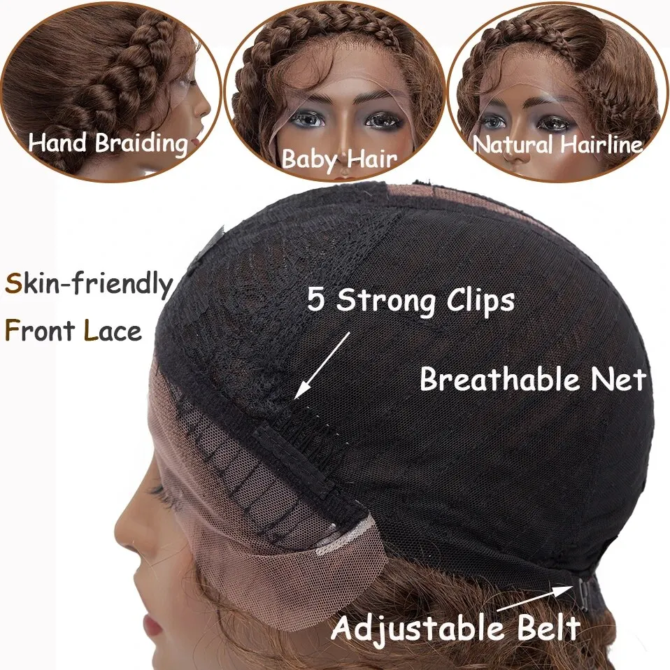 My-Lady Synthetic 24\'\' Braided Lace Front Wig With Baby Hair Dutch Cornrow Braids Lace Wigs For Black Women Box Braids Afro Wig