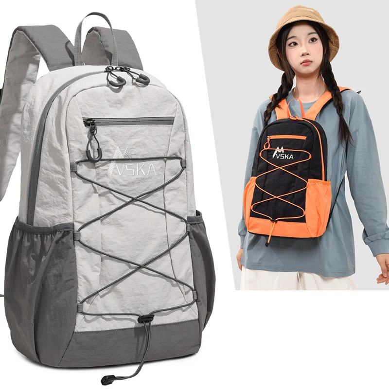 Fashion Women's Lightweight Waterproof Backpack Casual Colorblock Daypack with Elastic Drawstring for School, Travel & Outdoor