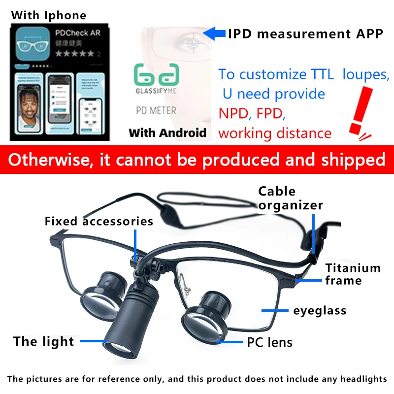 Ginghealy 22 TTL Loupes Ultra Lightweight Titanium Frame 2.5X/3.0X/3.5X Customized Dental Surgical Loupes Plastic Lens