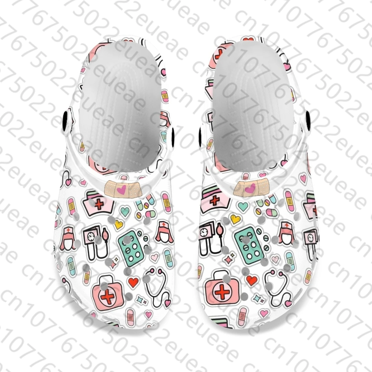 Sandalias antideslizantes de playa para mujer, zapatos planos resistentes al desgaste ligeros, con agujeros, estampado de enfermera médica de Hospital, zuecos de enfermera