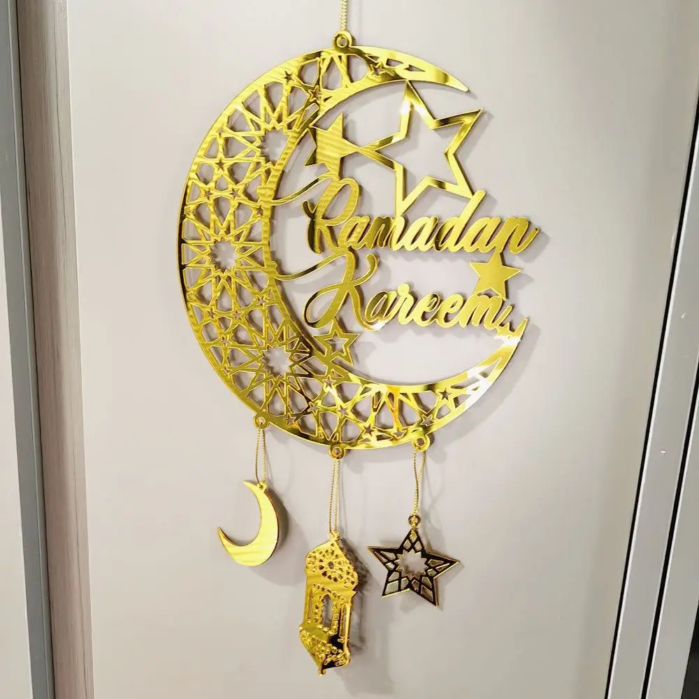 Acrylic Eid Mubarak Wall Pendant Golden Hanging Decoration Ramadan Kareem Door Sign Mirror Moon Star Drop Ornaments