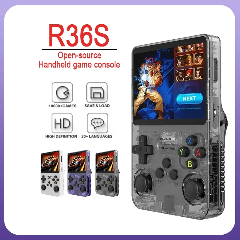 R36S Retro Handheld Game Console Linux System Portable Classic Games Pocket Game Video Players 3.5Inch IPS Screen 64GB Boy Gift