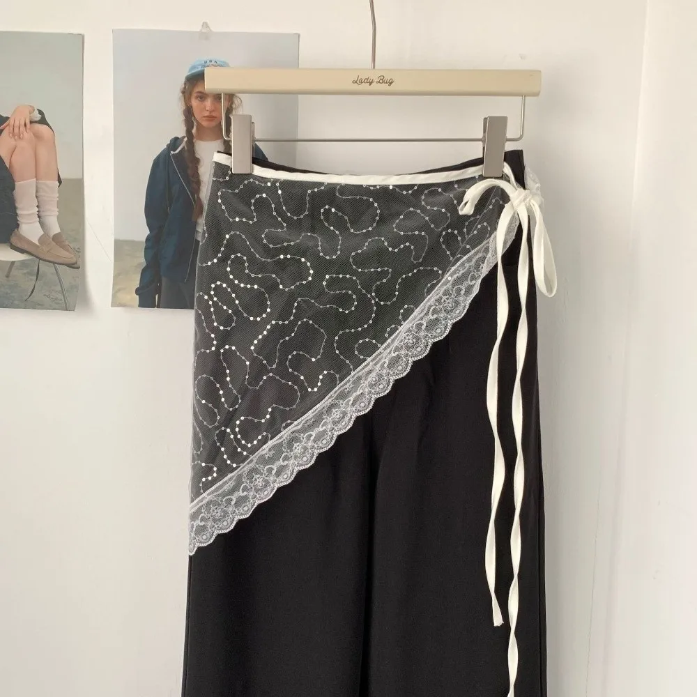 

Модная юбка-треугольник с кружевной отделкой, тюлевая, на шнуровке, с высокой талией, многослойная, с декором под джинсы