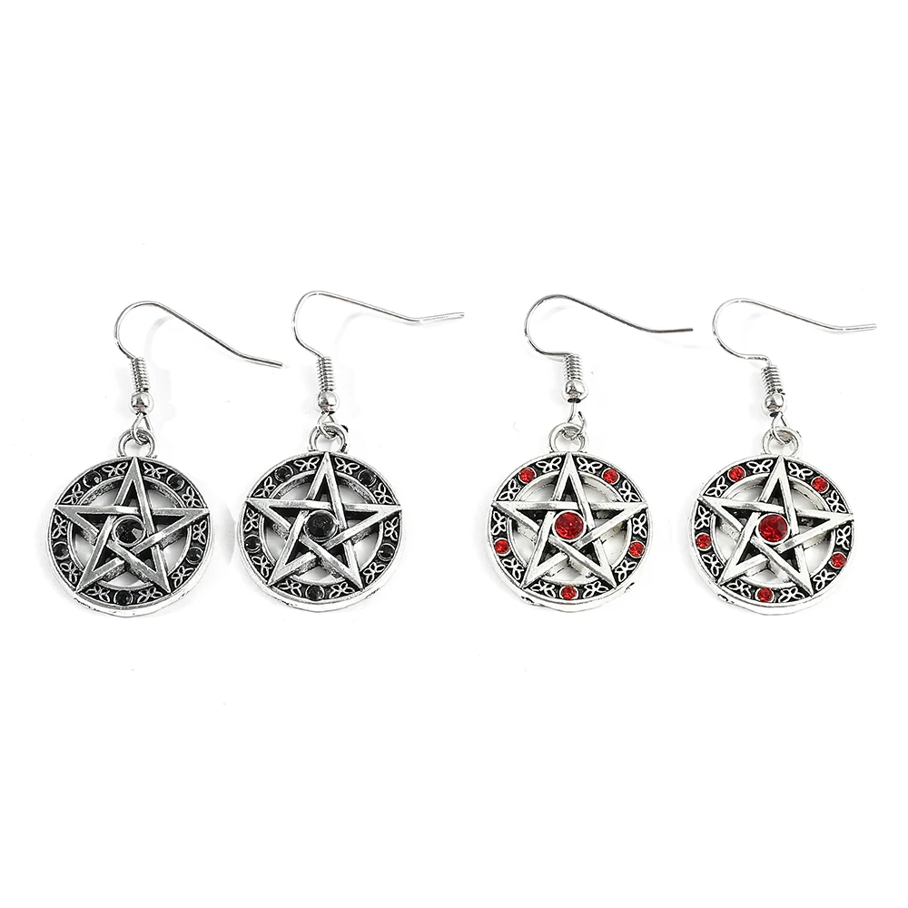 Vintage Gothic Style Anime Pentagram Circle Dangle Earrings Wiccan Symbol Creative Accessory Unique Personality Gift