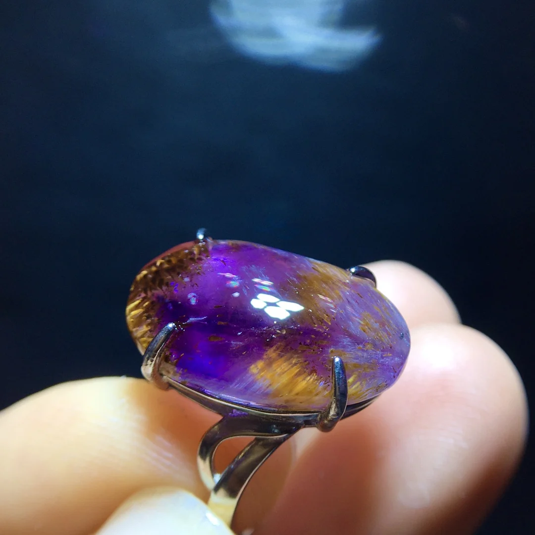 

Кольцо из натурального фиолетового какоксенита Auralite 23, рутилированное кольцо, регулируемое, 19,2/12,6 мм, модный подарок, кольцо из ауралита 23, исцеление AAAAA