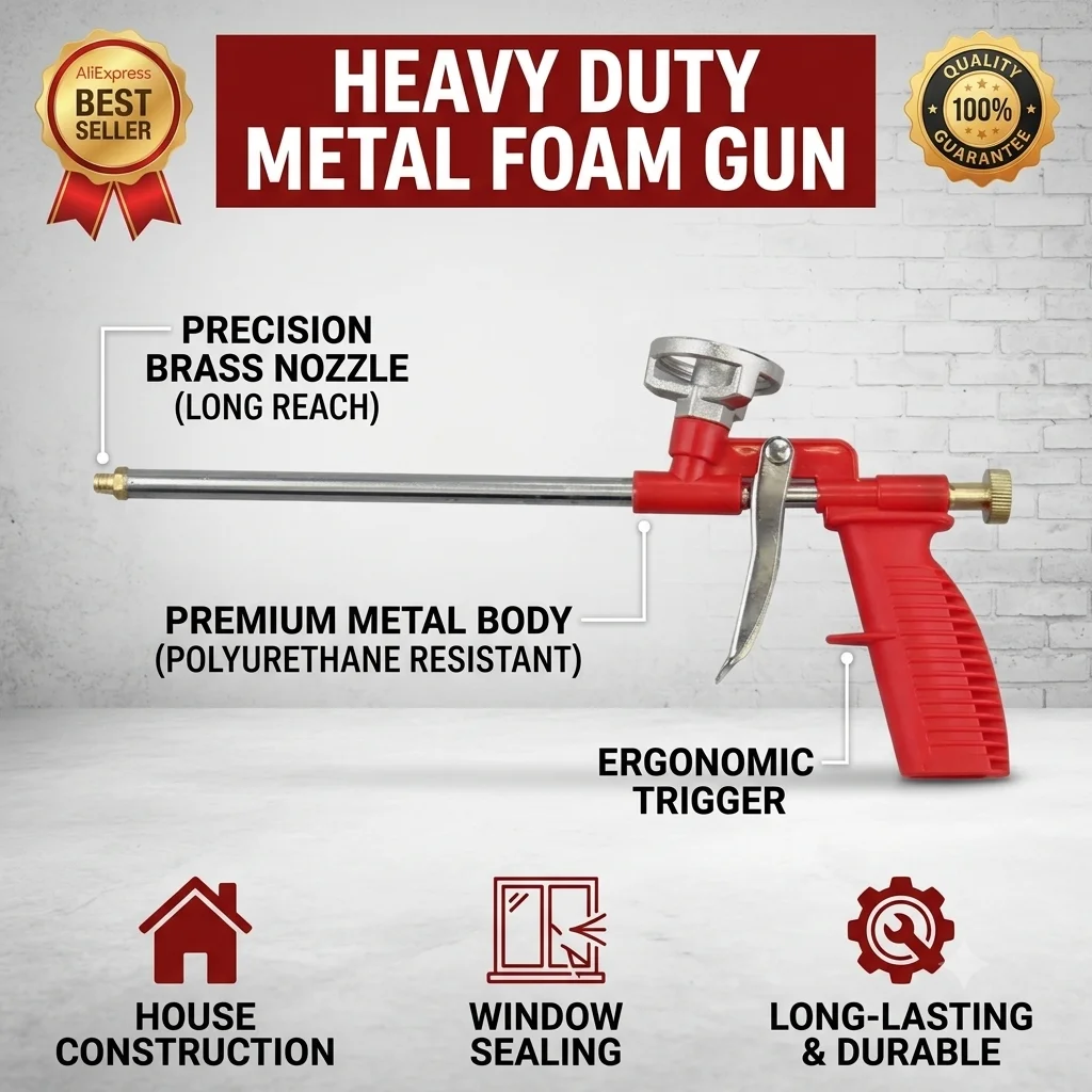 Polyurethane Expanding Foam Gun Metal Sealant Caulking Applicator Heavy Duty Trigger For House Construction Window Sealing