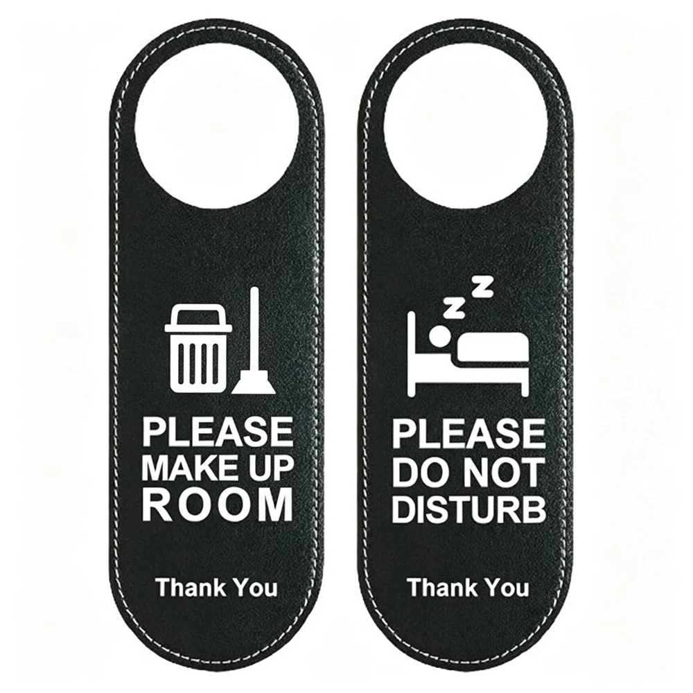PU Leather Double Sided Door Hanger Tag Do Not Disturb Welcome Please Knock Sign for Hotel Homestay Bedroom Door Notice