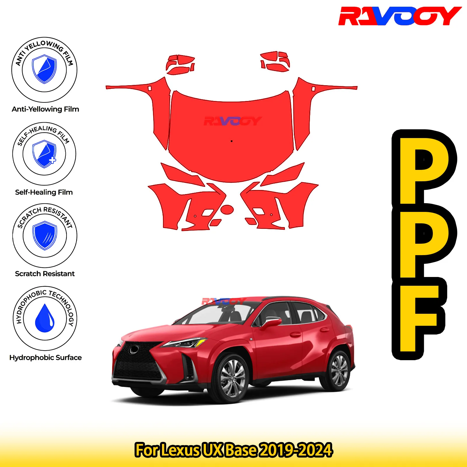 

For Lexus UX Base 2019-2024 Glossy Matte Black Precut front PPF Kit Paint Protection Film
