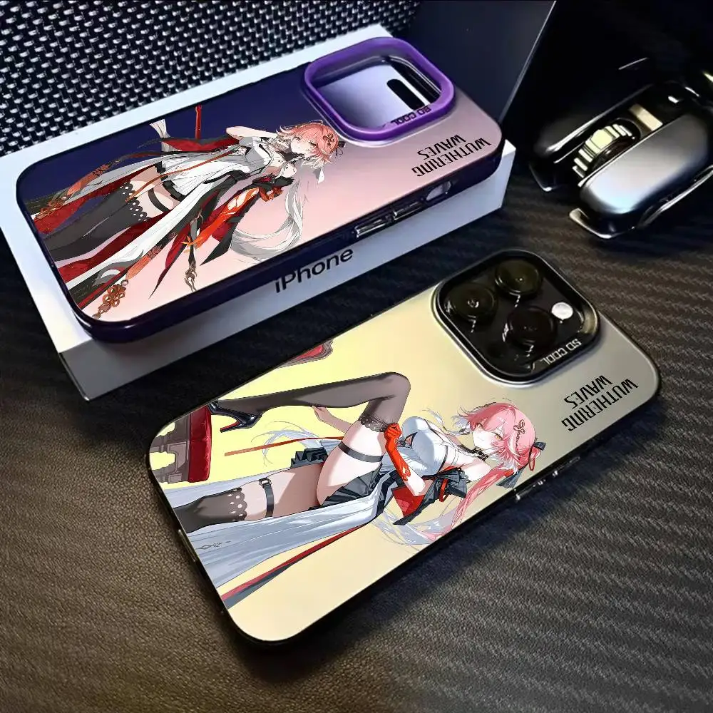 Changli Wuthering Waves Wiki جراب هاتف آيفون 17 16 15 14 13 12 11 Pro Max Air متعدد الألوان ماتي ليزر معدني أورورا فوندا #5