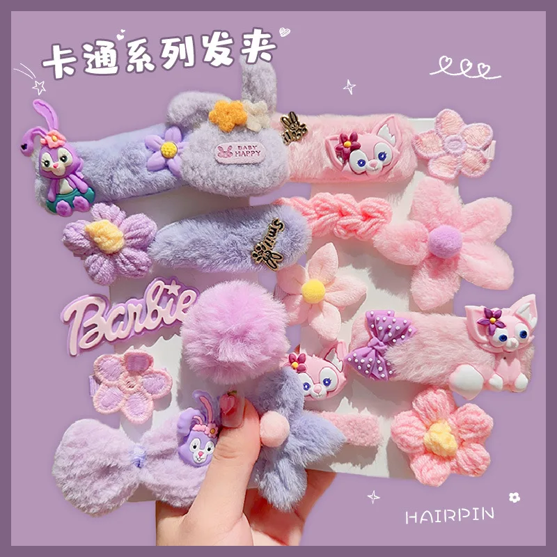 Children\'s Plush Side Barrettes Hair Accessories Little Girl Star Cute Bow Flower Broken Hair Card Headwear Hairpins Wholesale