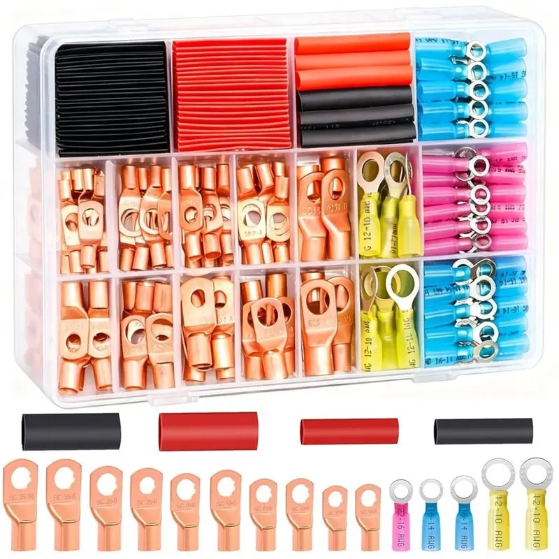 B23B 180-Piece Battery Cable Lug Set(AWG 2,4,6,8,10,12,14 16 Gauge)