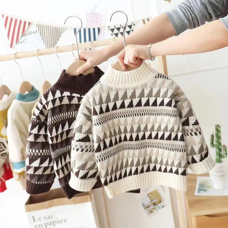 

Boys Sweater Pullover Autumn Winter 2023 New Western Style Boys Korean Edition Outwear Small And Medium Sized Childrens Knit Top