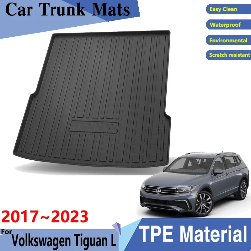 Car Trunk Mat TPE Material for Volkswagen VW Tiguan L Allspace 2017~2023 2022 Car Rear Cargo Tray Trunk Rear Pads Accessories