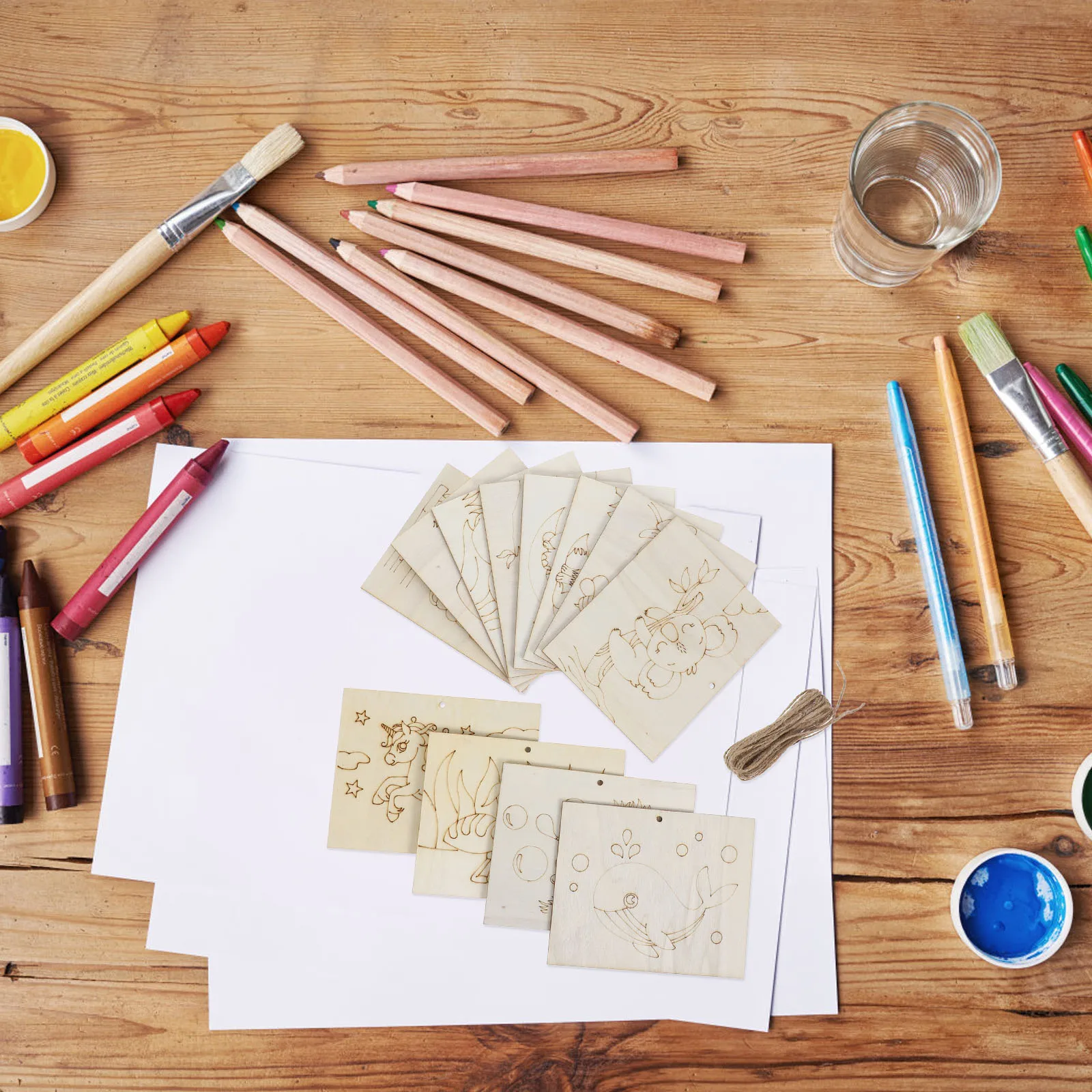 

12pcs Paintable Wood Chips Unfinished Wooden Ornaments for DIY Crafts Animal Patterns Large Blank Wood Shapes Sea Fish Ocean