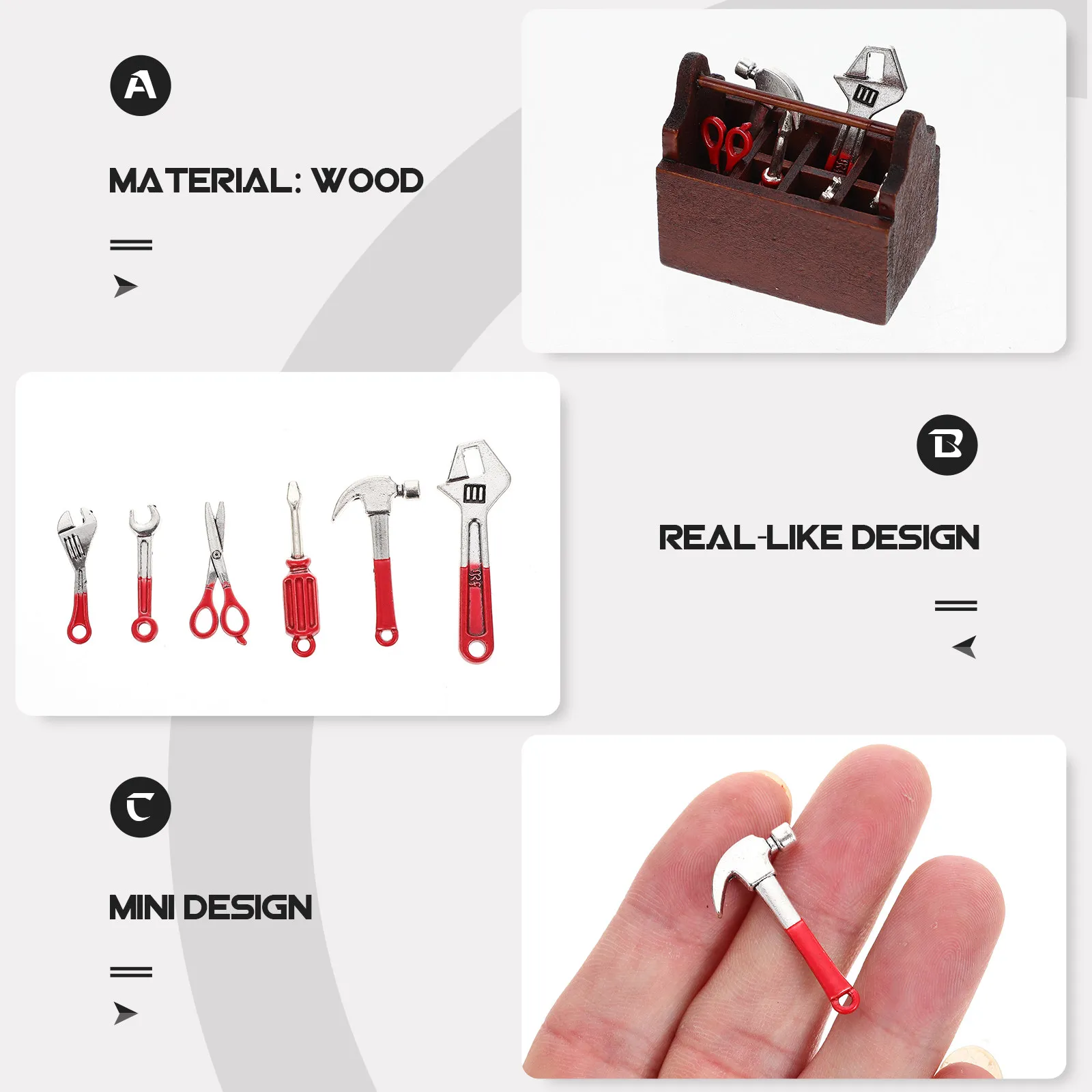 

1Set Miniature Tool Case Wooden Alloy Mini House Tool Kit Creative Repair Decoration Tiny House Accessories Kids Gift Desktop
