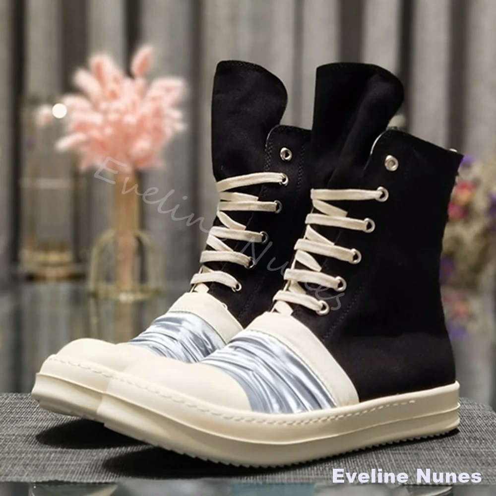 Unisex Vintage Canvas High Top Boots Men Satin Pleated Toe Lace Up Platform Streetwear Casual Sneakers Y2K Daily Walking Footwea
