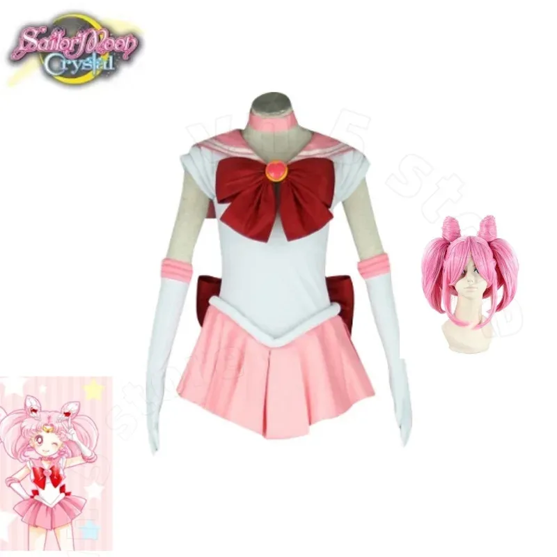 

Anime Sailor Chibiusa cospaly Cospaly Crystal Sailor Dress Wig Uniform Outfit Halloween for Child and Women Cosplay Costume