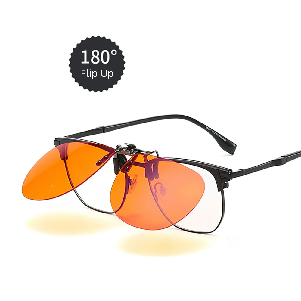 VIVIBEE Flip Up Clip On Blue Light Blocking Glasses Men Computer Orange Anti Ray Filter Gaming Lens Women Eyeglasses