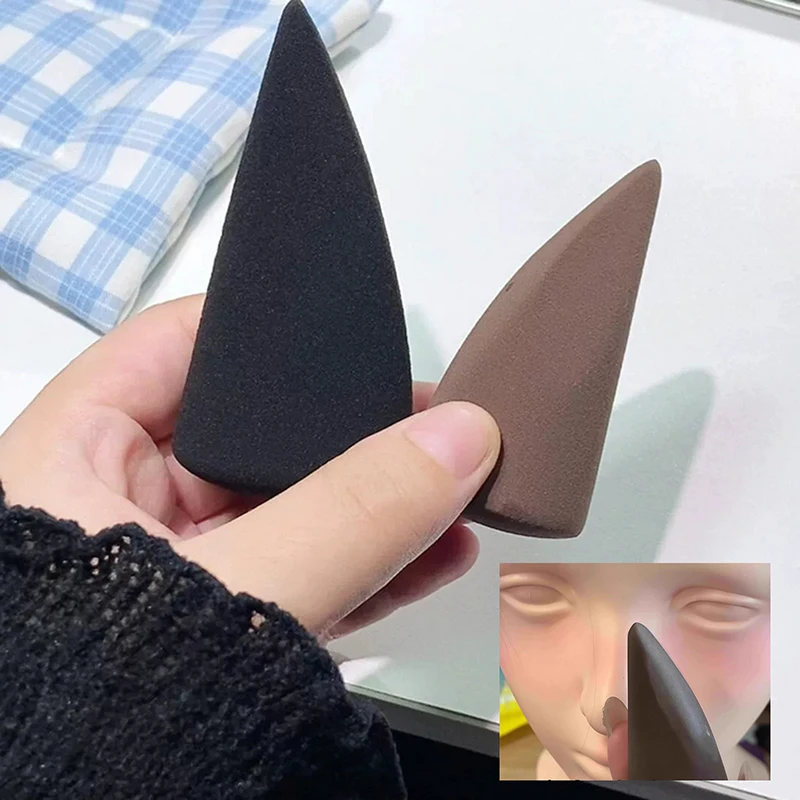1/2 pçs esponja de maquiagem de precisão preto marrom uso molhado e seco esponja macia em pó puffs pontas dos dedos cosméticos puff fácil de usar ferramentas