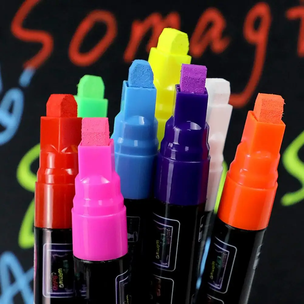 8 Pcs Liquid Chalk Marker Erasable Square Nib Multi Colored LED Writing Blackboard Highlighter Fluorescent Neon Pen Store Supply