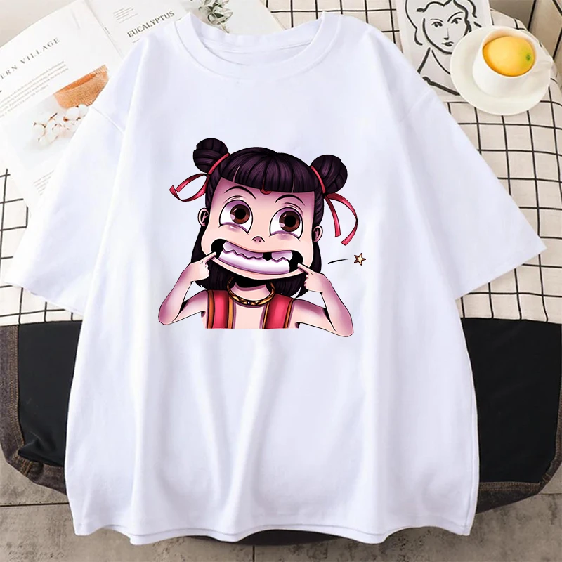 

New Hot Cute Ne Zha Print T-shirt Women Men Fashion T Shirt Soft Kawaii Top Unisex Tee Clothing Casual O-neck Short Sleeve