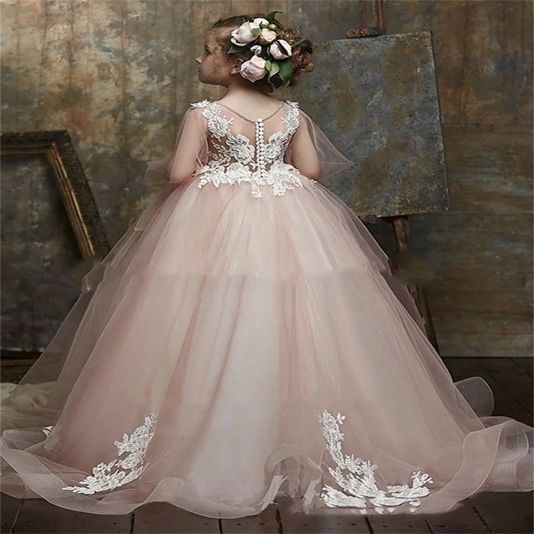 2025, glitzernde Prinzessin-Festzug-Kleider für kleine Mädchen, kleine Baby-Camouflage-Blumenmädchenkleider für die Hochzeit mit großer Schleife