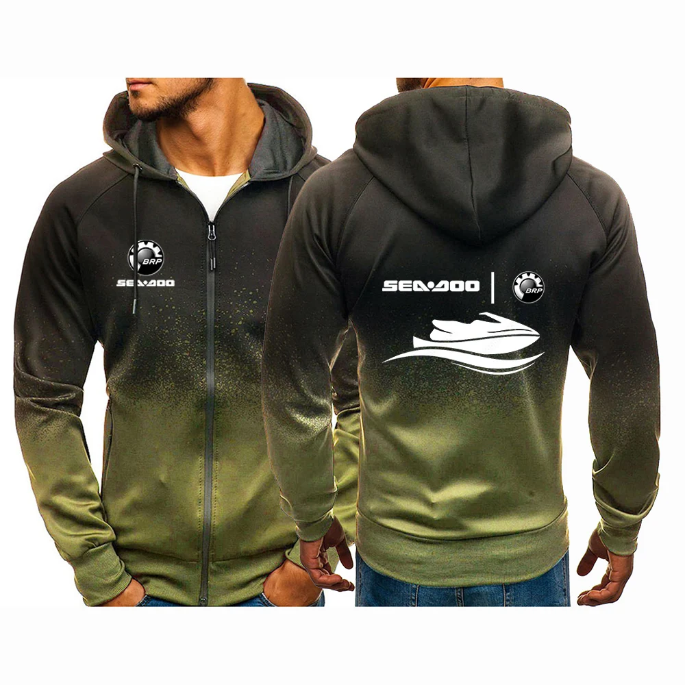 

2025 Spring Autumn Sea Doo Seadoo Moto Print Fashion Cardigan Zipper Hoodies Man's Popular Gradient Color Drawstring Jacket Coat