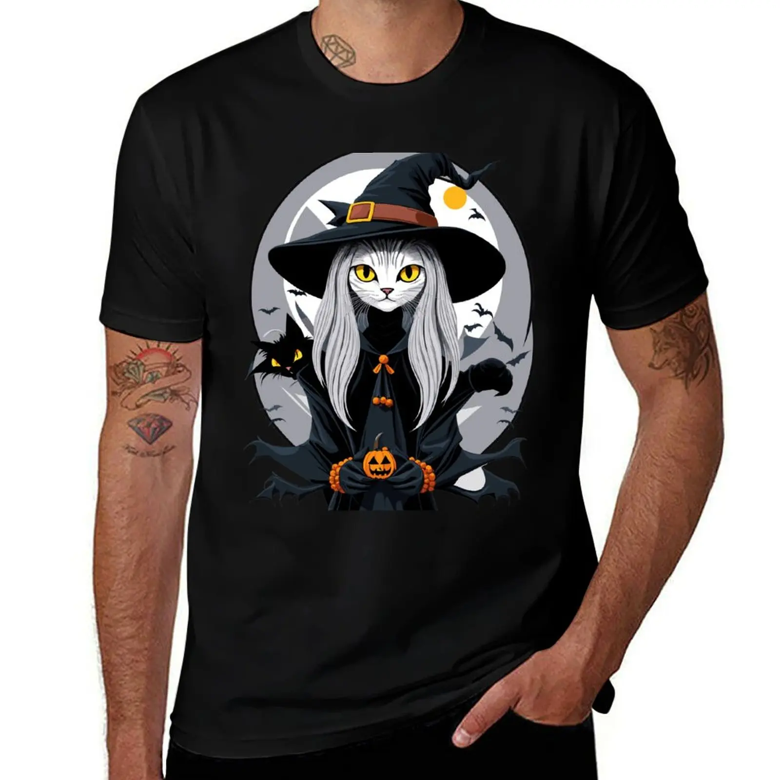 holloween cat 2023 T-Shirt vintage clothes summer tops plus sizes korean fashion men t shirts