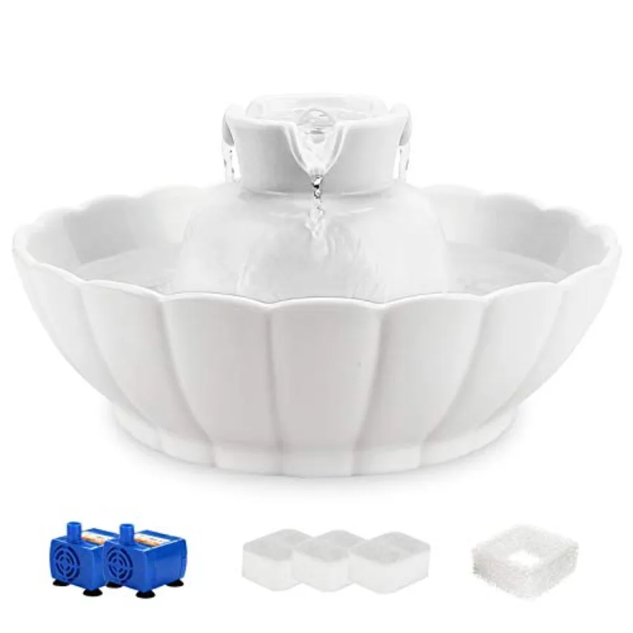 

Tritone Ceramic Cat Water Fountain Heavy-Duty Waterer for Pets 2.1 Liters/ 2.2 Quart Filtered Water Purifier with Replacement F