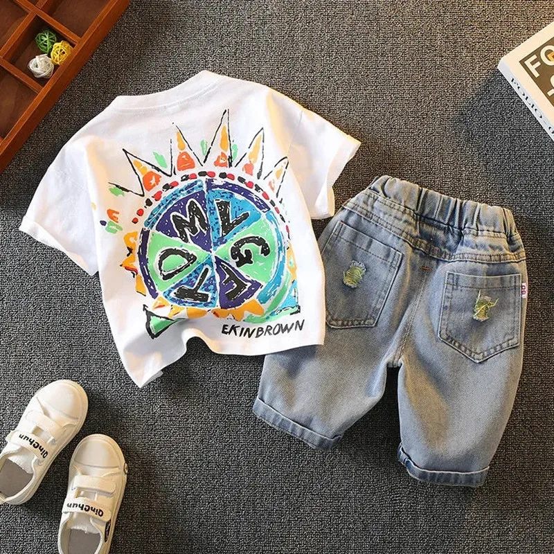 Boys' Baby Clothing Set 2023 Summer Clothes Suit New Children's Cotton Round Neck Short Sleeve T-shirt Shorts 2 Piece Set