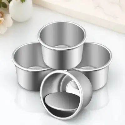 

4 pcs Round Cake Pan 2 Inch Aluminum Alloy Removable Bottom Nonstick Baking Mold For Chiffon Cheese Mousse Cakes Tins Bakeware