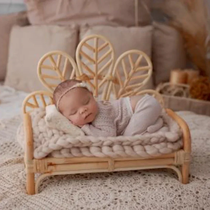 Rattan Bench Vietnam-Sourced Newborn Photography Props Practical Posing Furniture for Baby Studio Shoots and Growth Record Use