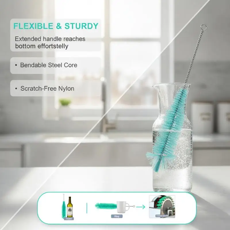 Stiff Nylon Bristle Cleaning Brush BPA Free Safe Cleaner for Sports Bottles Reusable Straws Brew Tubes Spout