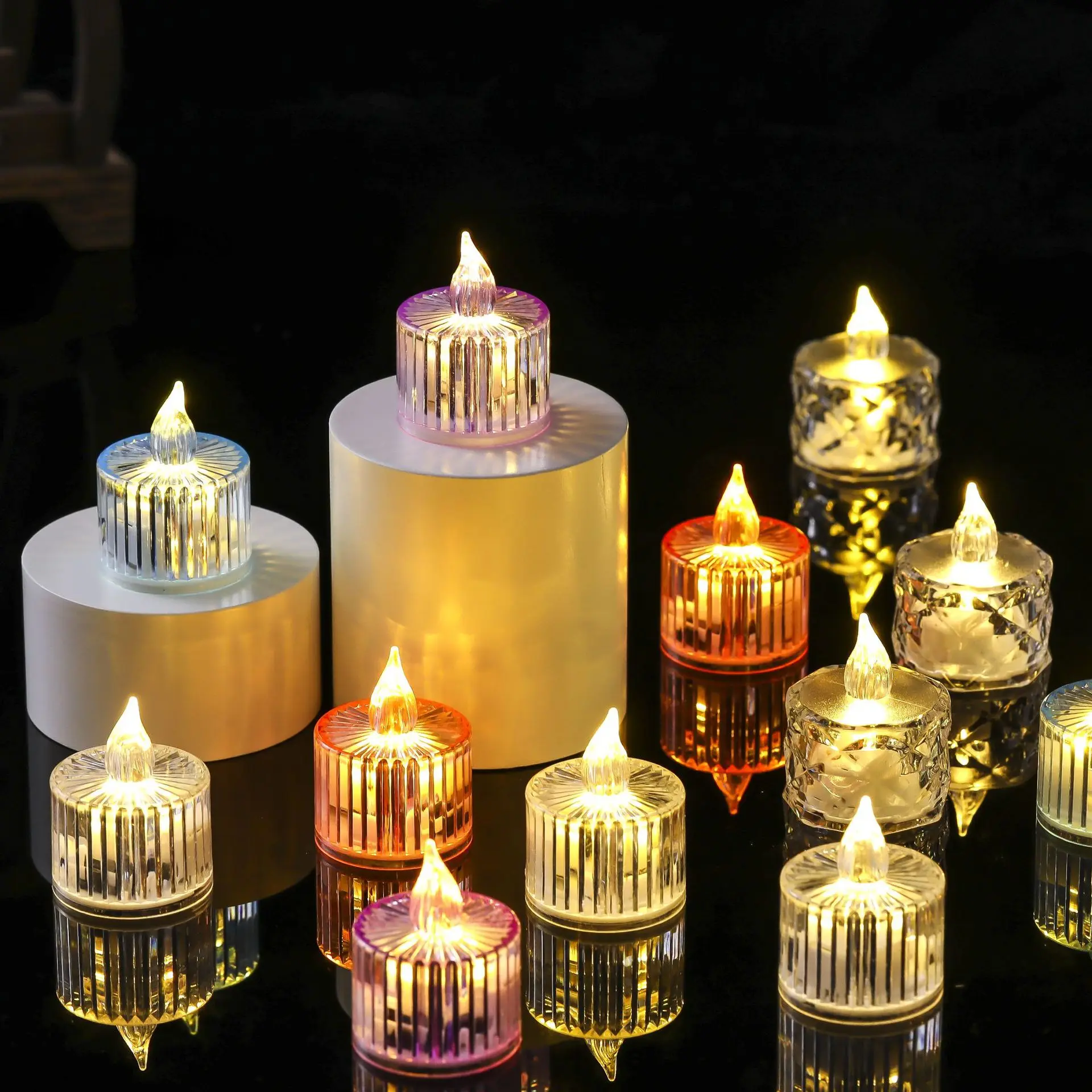Flameless LED Light Candle LED Crystal Candle Light Transparent Shell Electronic Night Lamp Dating Party Holiday Home Decoration