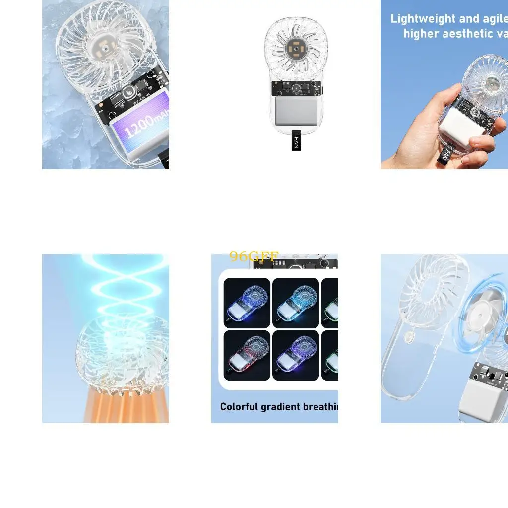 

96GF Mini Handheld Pan Прозрачный регулируемый 3 -скоростный USB Аккумулятор 1200 мАч для проезда и на открытом воздухе