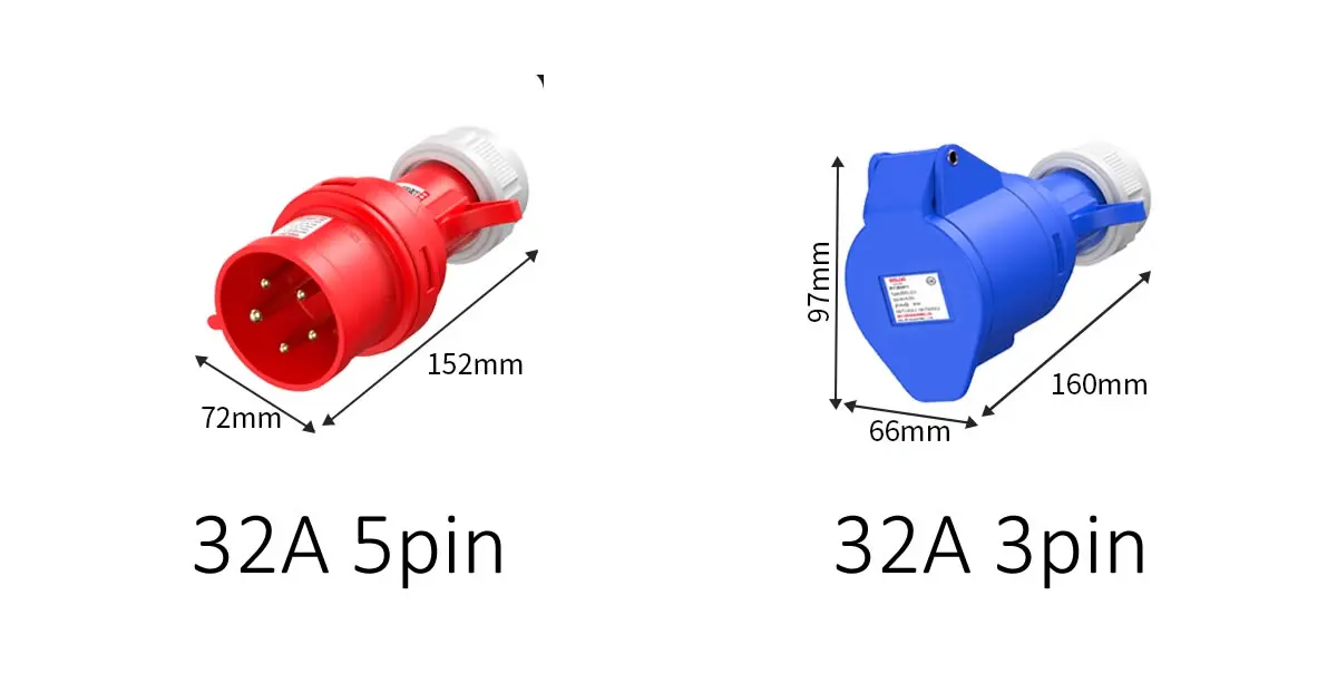 Ladeadapter für Elektrofahrzeuge, 22 kW, 3-phasig, roter Stecker, 32 A-Stecker auf 7 kW, 1-phasige blaue Buchse, 32 A-Buchse für EV-Aufladung – Detail 2