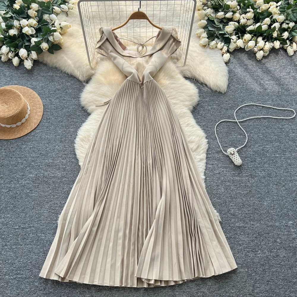 Schickes Vintage-Kleid mit V-Ausschnitt und Blumenmuster, gerüscht, aushöhlen, schlank, elegante Fee, koreanische Mode, Boho-Sommerkleid, Damenbekleidung, langes Kleid