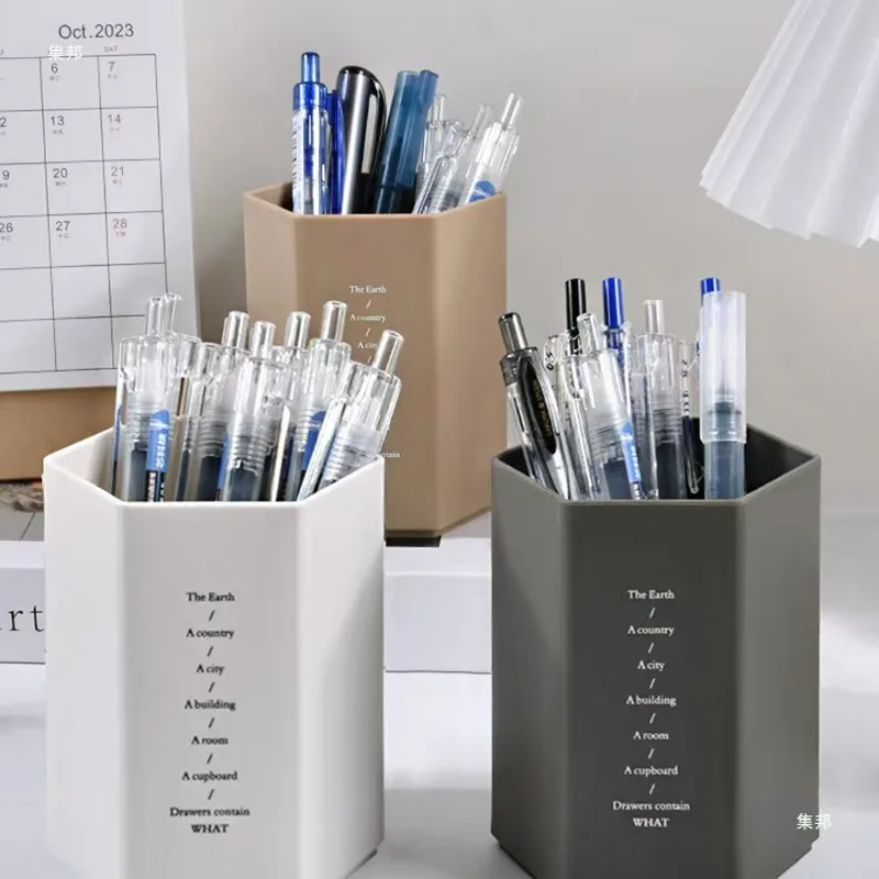 Solid Hexagon Shaped Pen Holder Simple Desktop Organizer for School Office Pencil Stationery Storage Box Container Gift