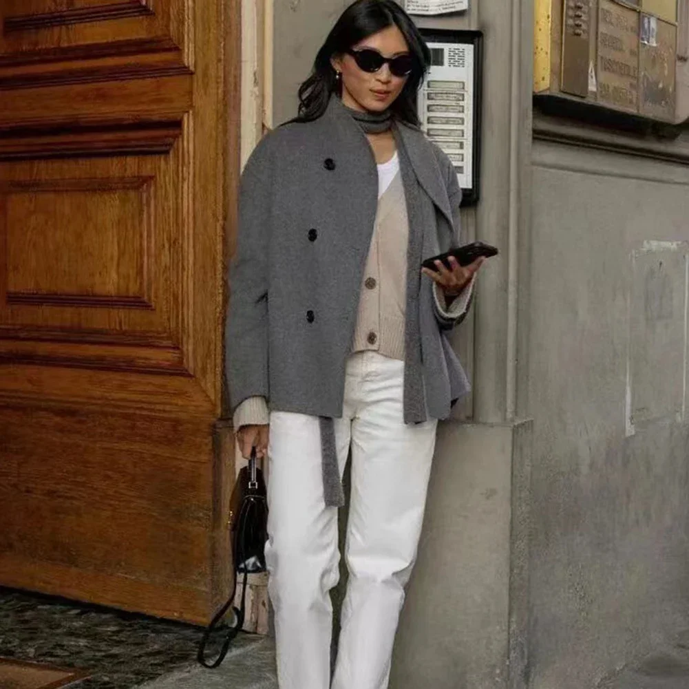 Casual Short Winter Coat Fashion Coat Double-breasted Coat Autumn Winter Coat Casual Short Coat Long Sleeve Coat