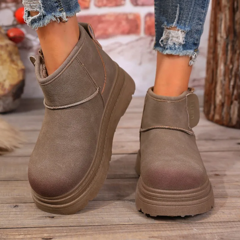 

Brand Designer 2025 Winter New Retro Solid Color Ladies Snow Boots Outdoor Walking Thickened Warm Fashion Ladies Ankle Boots